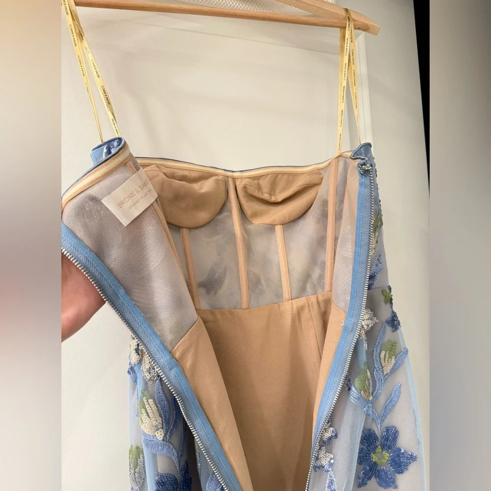 NWOT Bronx and Banco Dahlia Sequin Floral Column Gown IN Baby Blue - Picture 15 of 16